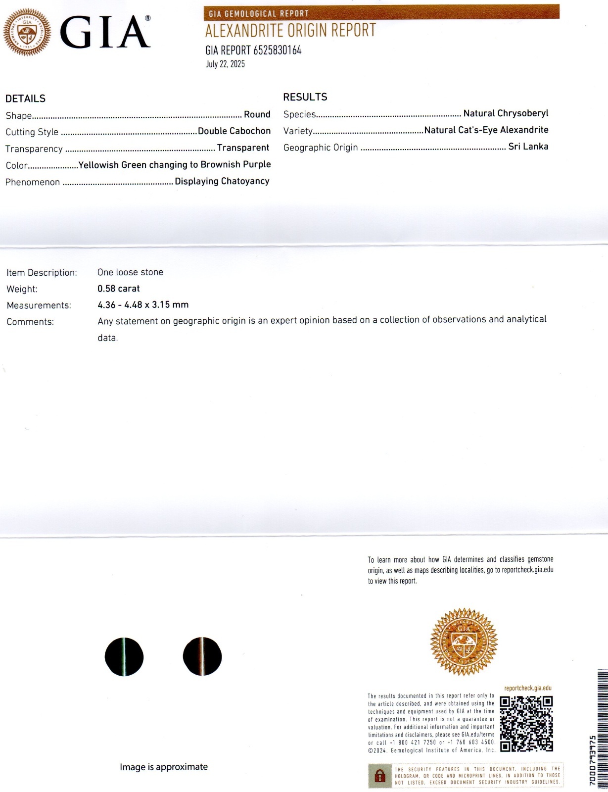 画像: 天然アレキサンドライトキャッツアイ＊0.58ct＊スリランカ産＊無処理＊GIAの鑑別書付き
